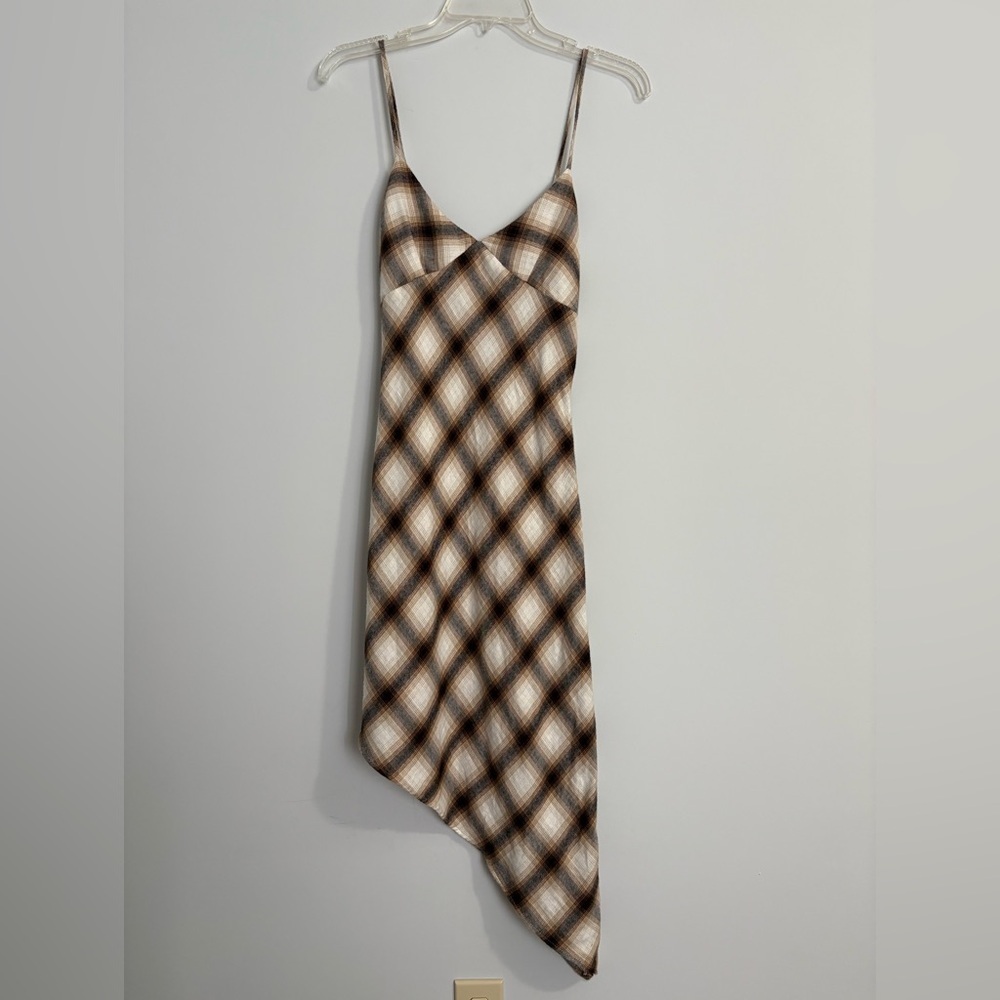VTG 90s Y2K Forever 21 Brown Flannel Asymmetrical Babydoll Slip Dress S Western - Picture 3 of 12